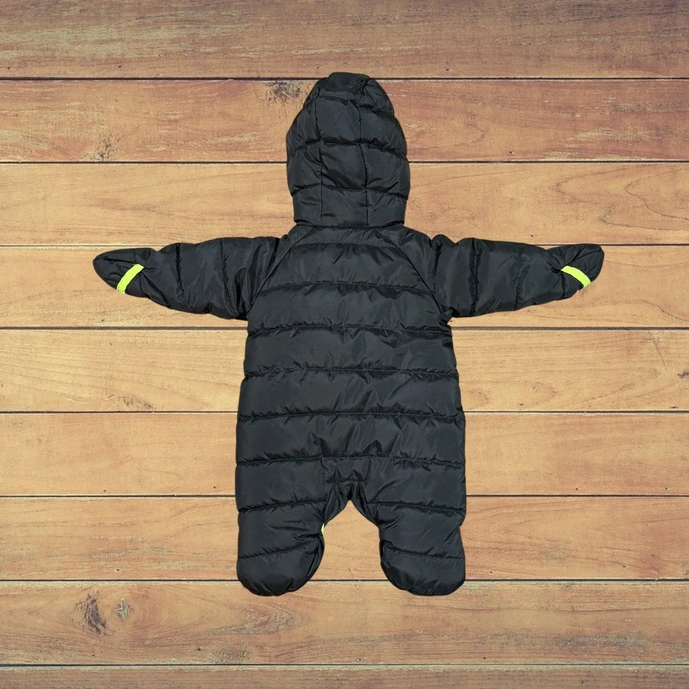 Nike Baby Bunting Snowsuit‎ Newborn Black Neon Yellow Puffer Hooded F422-023